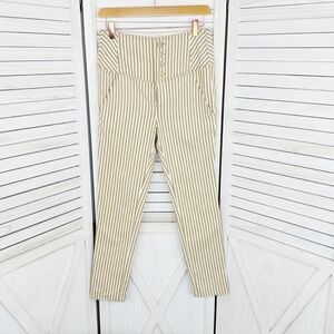 Free People Frankie High Waist Skinny Pants Tan White Stripe Button Front 4